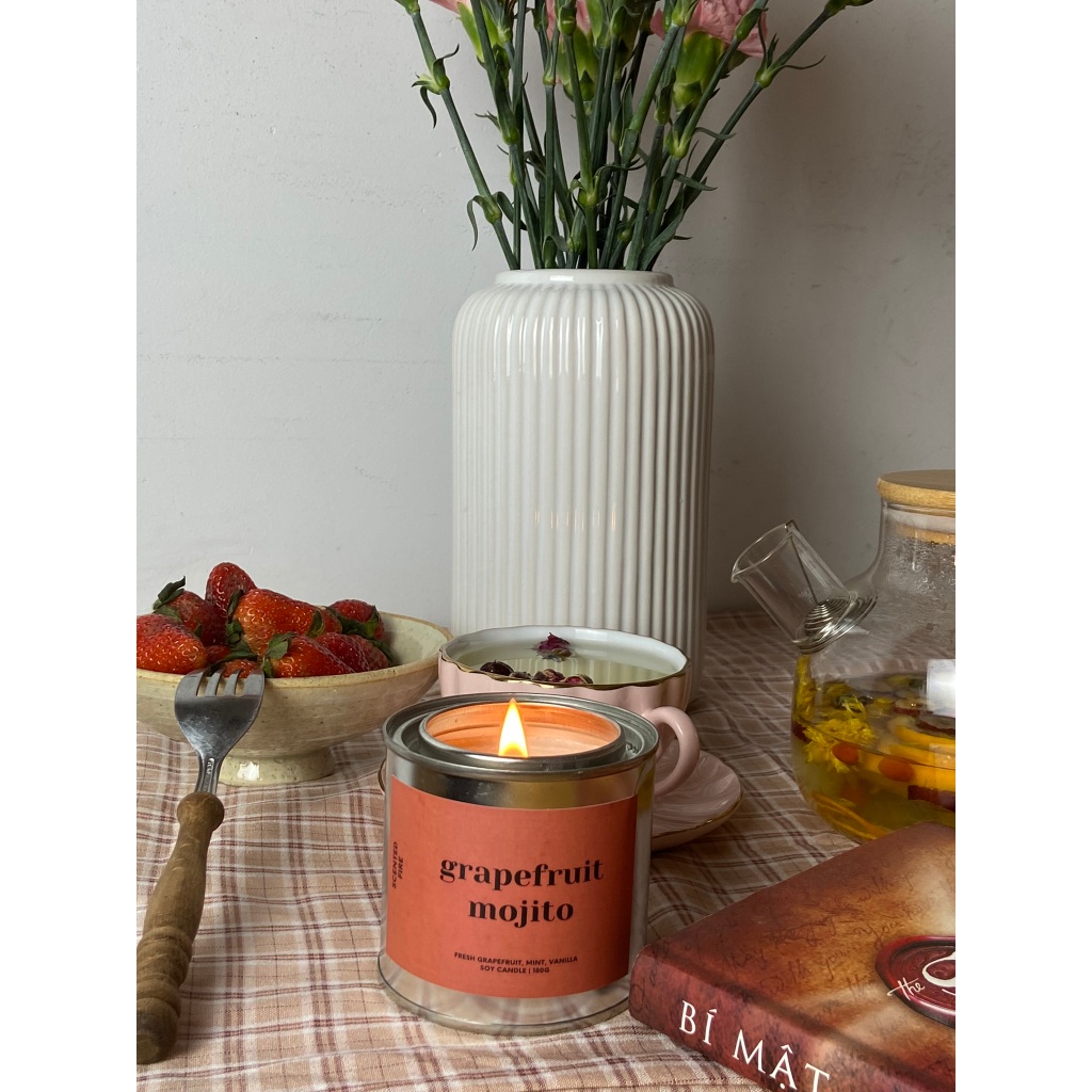 Nến thơm Grapefruit Mojito Scented Fire 180g hương bưởi hồng & bạc hà giúp thư giãn, trang trí, quà 