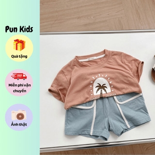 Set bộ cotton cộc tay hoạ tiết cây dừa cho bé trai từ 9-23kg BD116