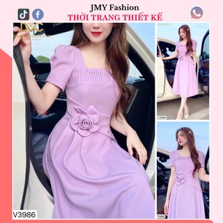 V3986 Váy đầm tím xòe đính hoa eo [Dolce Viva Colection (DVC)] váy tím cổ vuông đính ngọc sang chảnh