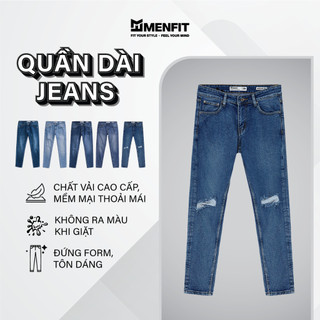 Quần jean dài rách MENFIT Slimfit nam xanh cao cấp chất denim sang trọng co giãn nhẹ, chuẩn form, thời trang