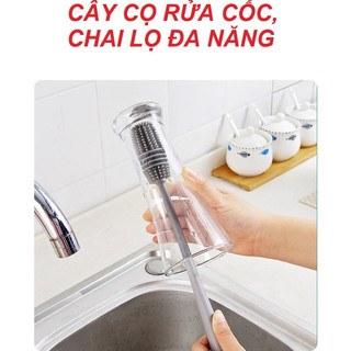 Cọ silicon rửa ly cốc chén tay cầm dài tiện lợi, cọ vệ sinh ly cốc nhà bếp đầu silicon mềm