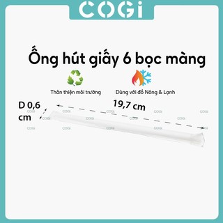 2 cái ống hút giấy phi 6 | phi 8 | phi 12 bọc màng dùng 1 lần cogi nhiều kích thước k1