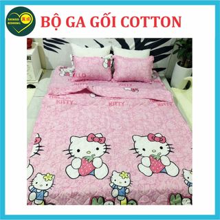 Bộ ga gối cotton kích thước 180x200cm hàng đẹp giá rẻ màu hồng chuột mickey