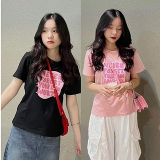 Áo thun babytee phối chạy sọc to in chữ NEVER bazic Maia Babytee873 P6K3