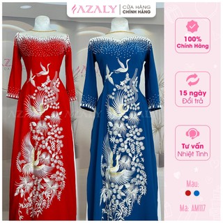 Áo dài Mẹ, Mẹ cô dâu thêu đính kết thủ công AZALY vải Mango cao cấp - AM117
