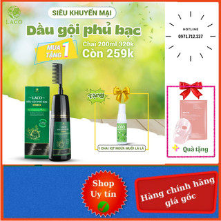 Dầu Gội Phủ Bạc Laco 200ml tác dụng làm tóc đen mềm mượt sau 9 phút và sữa tắm sake Laco 5ml tác dụng làm sạch da đầu