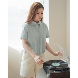 Sơ Mi Nữ LA STUDIOS Ngắn Tay Cổ Sen Cotton Sợi Dài Bề Mặt Dệt Đặc