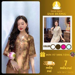 Pháp phục đi chùa, bộ lam đi chùa, bộ lam đi chùa nữ, bộ đi chùa lụa cổ v lịch sự, mã p25