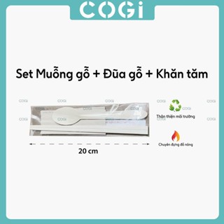 20 muỗng gỗ + đũa gỗ đóng gói sẵn dùng 1 lần COGI sử dụng tại hàng quán, tiệc tùng 25ĐG