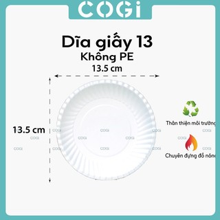 Bộ 10 | 60 cái dĩa giấy/ Đĩa giấy trắng 13cm không có lớp pe, thân thiện môi trường dùng 1 lần COGI