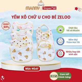 Yếm Chữ U Xô Muslin Cao Cấp 6 Lớp Cho Bé Manny Zeloo Siêu Thấm Hút, Thoáng Mát, Mềm Mịn Cho Bé