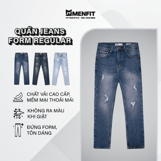 Quần jean dài rách MENFIT regular nam cao cấp xanh denim chất cotton cao cấp, form ôm vừa vặn, tôn dáng, trẻ trung