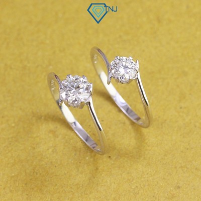 Nhẫn bạc nữ đính Moissanite 5ly, 6ly xi bạch kim kèm thẻ tra cứu kiểu xoáy sang trọng NNM0054 - Trang Sức TNJ