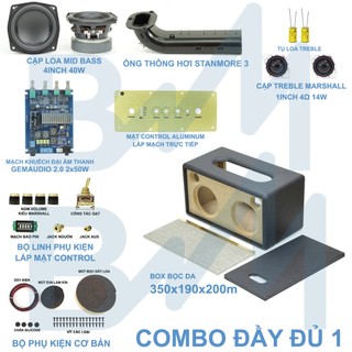 Combo chế loa đầy đủ 2.0 BB2 thông hơi 4inch 2x50W bluetooth - chế loa kiểu dáng Marshall Stanmore 350x190x200mm