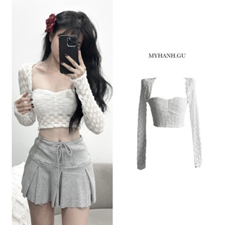 Set áo ống kèm áo tay dài rời chất ren ( 00A5)- MYHANHGU