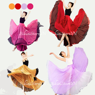 [Có sẵn] Váy 720 độ múa cổ trang 2 lớp VM35 - Chân váy múa vải sáng óng ánh - Trang phục múa biểu diễn cổ điển khiêu vũ