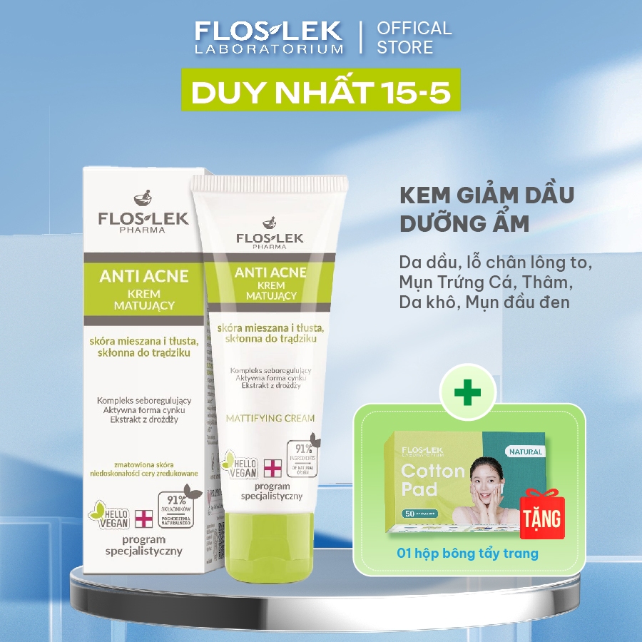 Kem dưỡng ẩm và kiểm soát dầu Floslek Anti Acne Mattifying Cream - FLOSLEK 40ml