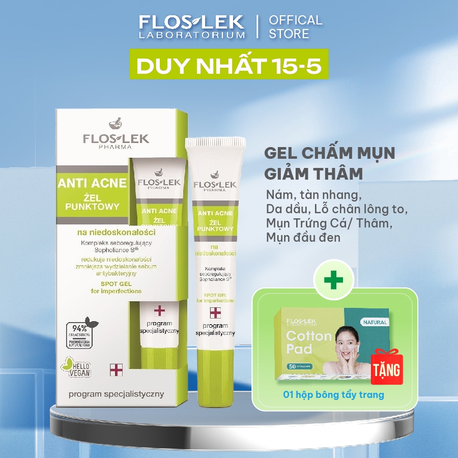 Gel chấm mụn Floslek cho da dầu mụn, giảm khuẩn nhanh chóng - Floslek Anti Acne 20ml