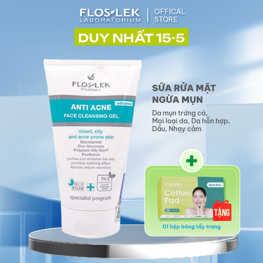 Sữa rửa mặt Floslek Anti Acne Bacterial Face Cleansing Gel - Floslek 125ml