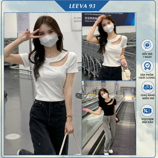 Áo croptop tay ngắn cổ tròn hở vai gợi cảm, áo thun nữ khoét vai dáng ôm body - 1050