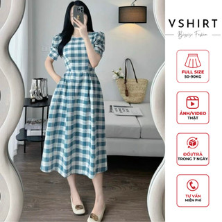 Váy caro xanh ô to bigsize VSHIRT