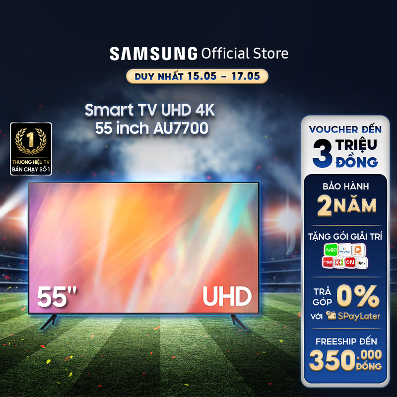 [Nhập Elss155Bu Giảm 12%] Smart Tivi Samsung Crystal Uhd 4K 55 Inch Ua55Au7700Kxxv - Miễn Phí Lắp Đặt