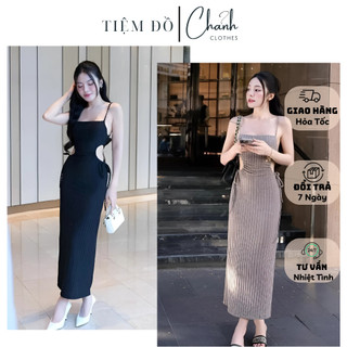 Đầm body len 2 dây dáng dài khoét eo tôn dáng gợi cảm