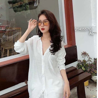 Áo sơ mi đũi trơn tay dài phối túi ngực siêu thời trang!