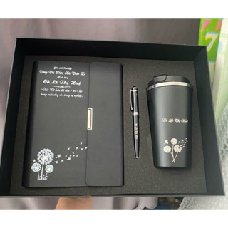 Bộ quà tặng - giftset - bộ sổ tay - ly giữ nhiệt 510ml - bút ký cao cấp- IN, khắc tên, logo theo yêu cầu
