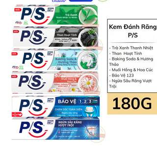 Kem đánh răng ps trắng răng trà xanh/ than hoạt tính/ baking soda/ muối hồng/ bảo vệ 123 /ngừa sâu răng 180g taphoa