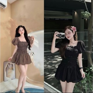 Đầm Bigsize 50-90 kg nhún eo cổ gắn nơ nhỏ chất đũi xốp mềm