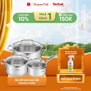 Bộ 3 nồi inox cao cấp Tefal Duetto Plus - Quánh 16cm, Nồi inox 20cm, Nồi inox 24cm