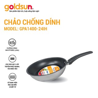 Chảo inox chống dính Goldsun GPA1400- 3 lớp đáy dùng trên mọi loại bếp- sz 16, 18,20,24,26,28