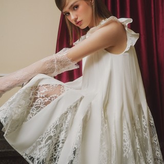 DARLING.ISM - Đầm kiểu nữ form rộng phối ren cao cấp Marina Dress vải kaki phi trắng