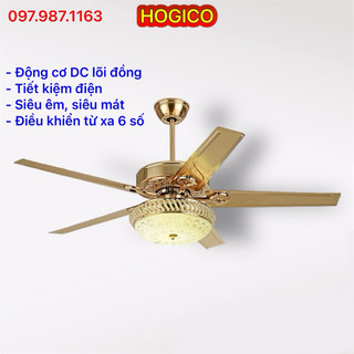 Quạt trần 5 cánh đèn led 3 màu, Fan lighting, Động cơ DC lõi đồng, siêu êm, siêu mát, tiết kiệm điện Q#18
