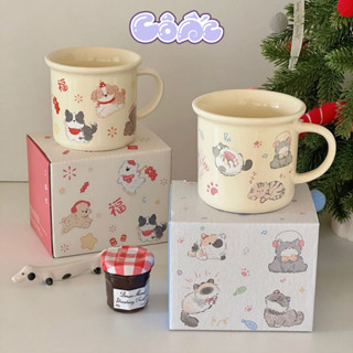  Cốc Sứ Cà Phê Màu Trắng Sữa Họa Tiết Cún Và Mèo Dễ Thương ỐC Bán Cốc 