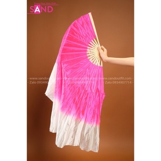 Quạt múa loang màu vải lụa mềm mại cực đẹp, quạt lụa lửng hồng loang trắng