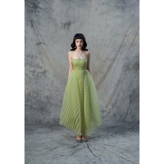 Đầm dự tiệc dập ly dáng xoè The Country Midori Symphony Dress vải taffate xanh cốm