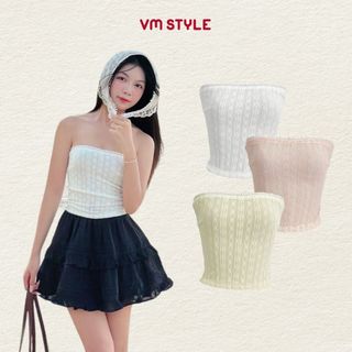 Set áo kiểu đi biển tiểu thư VMSTYLE kèm quây ren hai lớp và chân váy xòe đi chơi  ASU00558 CVN00154