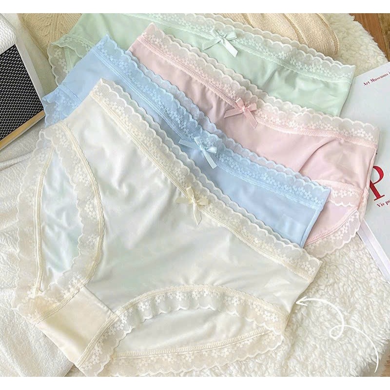 Combo 10 Quần Lót Nữ Su Lụa Phối Ren Nơ Không Viền Mềm Mại Size M L XL Mã 325