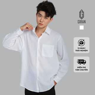 Áo sơ mi nam linen shirt giran ls0003 tay dài, chất thô cũ, form rộng vừa, thoáng mát, màu trắng