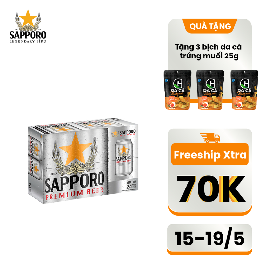 [GIAO HỎA TỐC]Thùng 24 lon bia Sapporo Premium (330ml/lon)