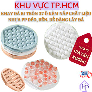  Khay Đá Bi TRòn 37 Ô Kèm Nắp Đậy Chất Liệu Nhựa PP Dẻo, Bền, Dễ Dàng Lấy Đá Ra