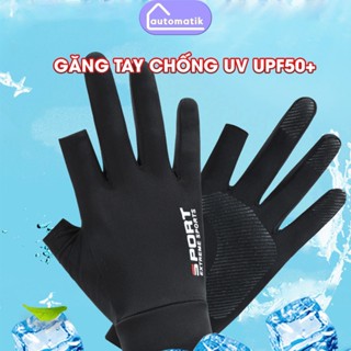   1 CẶP  Găng Tay Chống Nắng Nam Nữ Xe Máy Chống Tia UV Automatik Đen Phượt Đi Nắng Hở Ngón Lái Xe Lụa Băng Mùa Hè Sport 