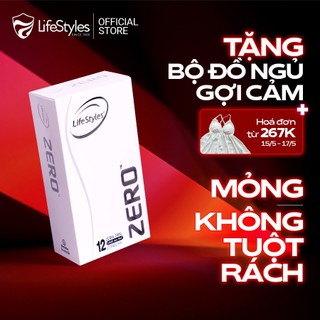 Bao cao su mỏng khít LifeStyles Zero trơn êm -  Hộp 12 bao