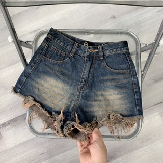  nhatran - Quần đùi short jean nữ lưng cao màu bụi đá tua váng chất Denim Cotton Women MS014 