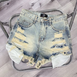 nhatran - Quần đùi short jean nữ cạp cao rách xước lộ túi nhiều màu mới chất Denim Pants GENNY