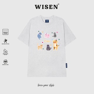Áo Thun Unisex WISEN Phông Oversize Local Brand 100% Cotton Cao Cấp 2 Chiều Form Rộng Tay Lỡ Mẫu Mèo vui vẻ