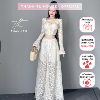 T1784 Set Đầm Nữ Thiết Kế 2 Món Gồm Áo Hai Dây Corset Mix Chân Váy Ren Dáng Dài Cách Điệu Women - Thanh Tự