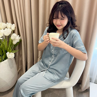 Đồ ngủ Pyjama mặc nhà lụa Satin trơn MIX SET bo viền Áo ngắn quần dài by Crush Studio